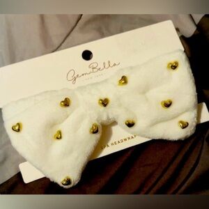 White Headband with Gold Heart Accents